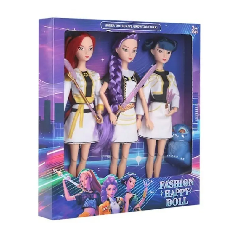 3Pcs Fashion Happy Doll Set, Cute Warrior Girl Princess Dolls With Magic Wands & Pet, 26cm Jointed Fashion Doll With Long Hair, Pretend Play Toy Gift for Kids Girls Ages 3+