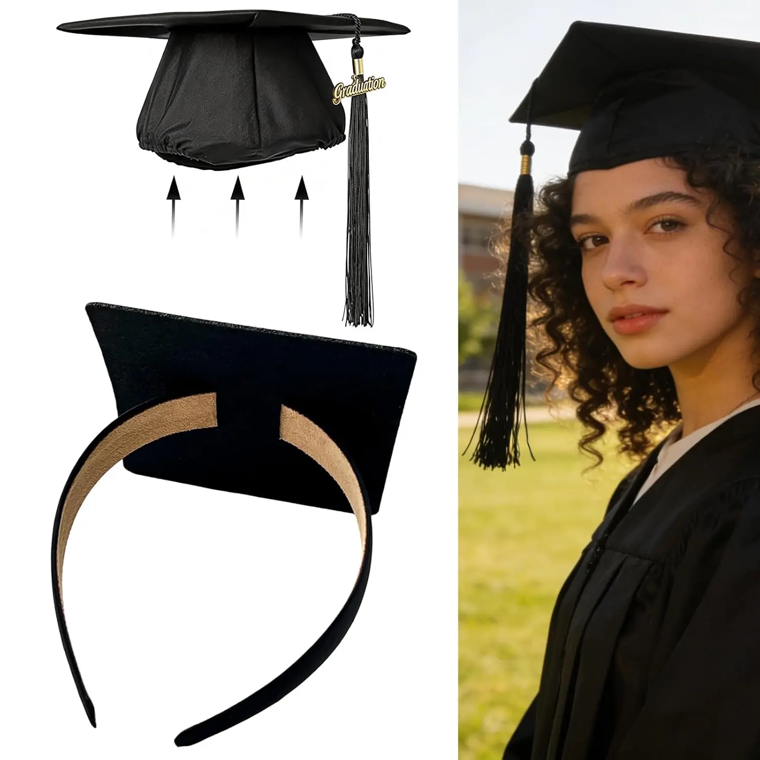 Graduation Cap Headband, Firm Anti-fall HairBand for Graduation Hat, Grad Cap Headband Insert, Secures and Keeps Hairstyle, Hat Accessories for Graduates, Students, Women