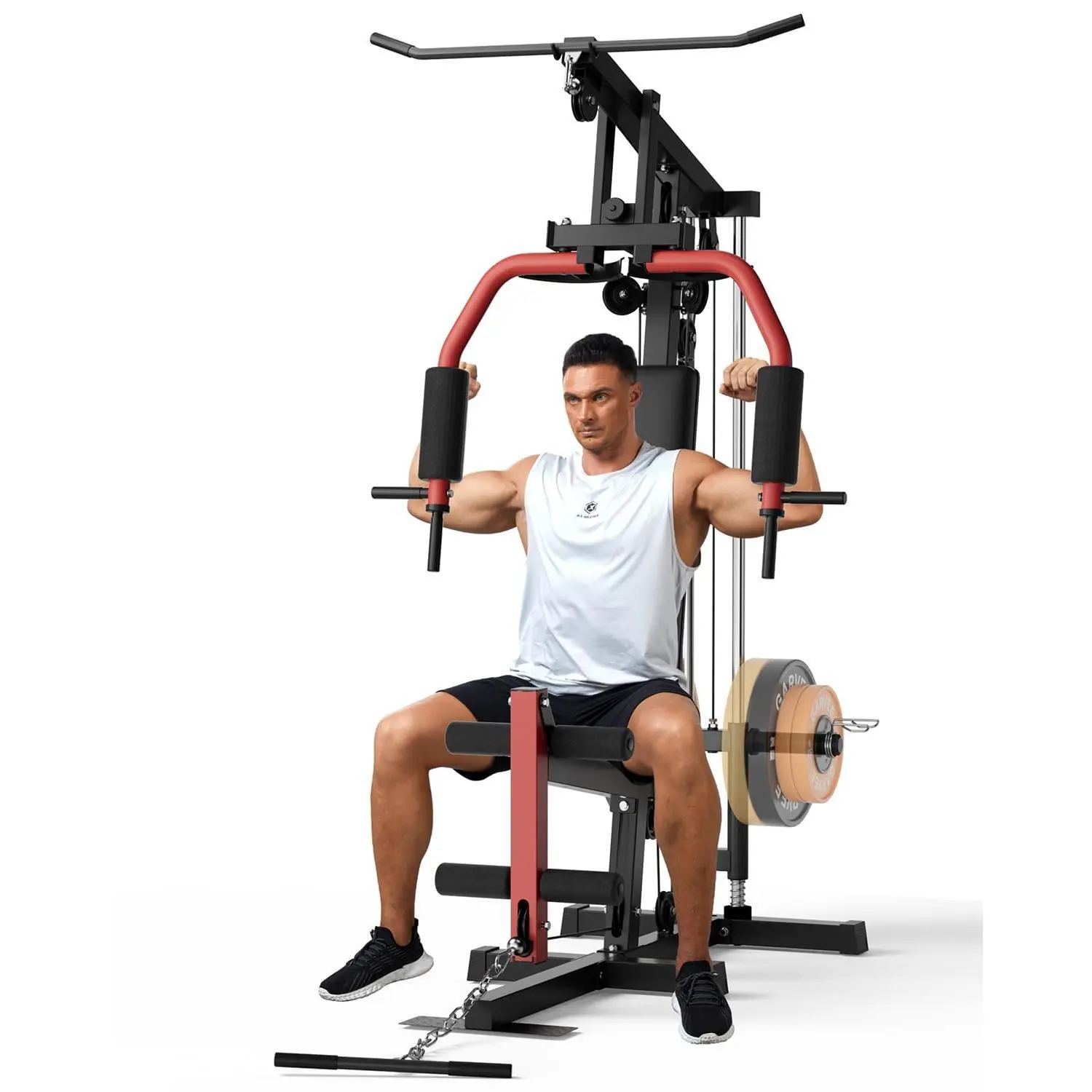 Home Gym Equipment, Workout Weight Machine with Cable Pulley System, 400 LBS Weight Capacity All in One Full Body Exercise Station for Strength Training, Multifunctional Compact Home Gym