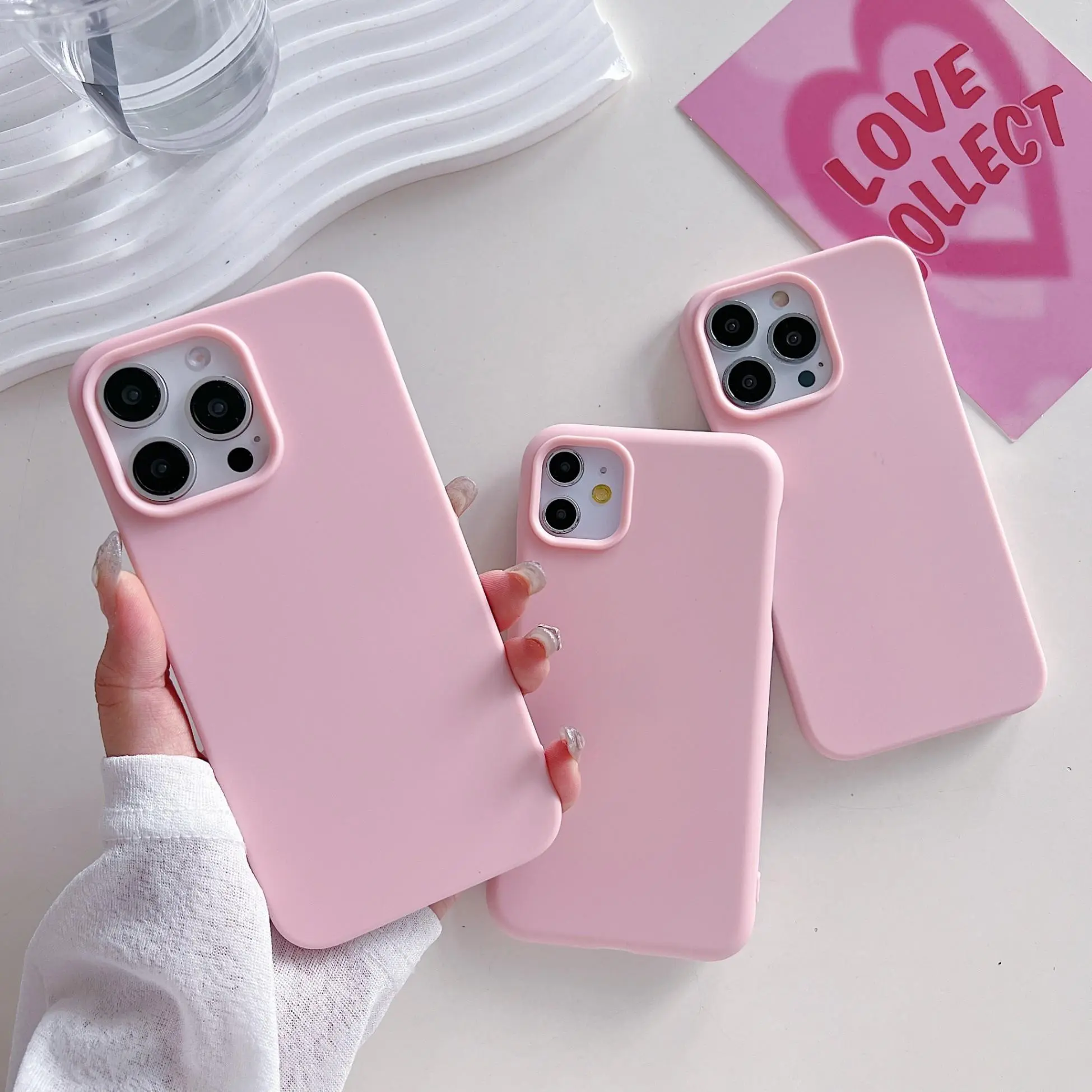 Pink Silicone Shockproof Smartphone Casing for iPhone 11-17 Pro Max, Ultra-Thin Durable Protector, Mobile Phone Accessory