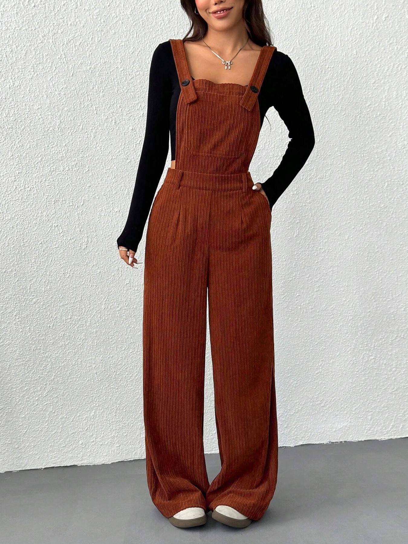 Women's Solid Color Casual One-Piece Jumpsuit, Simple Fashion Daily Wear, Comfortable and Stylish, Perfect for Everyday Use