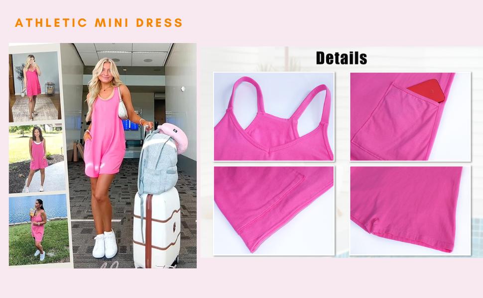 SCUSTY Women's Summer Sleeveless Mini Dress with Built-in Shorts V Neck Spaghetti Straps Athletic Shorts Tennis Dress with Pockets SCUSTY Women's Summer Sleeveless Mini Dress with Built-in Shorts V Neck Spaghetti Straps Athletic Shorts Tennis Dress with Pockets