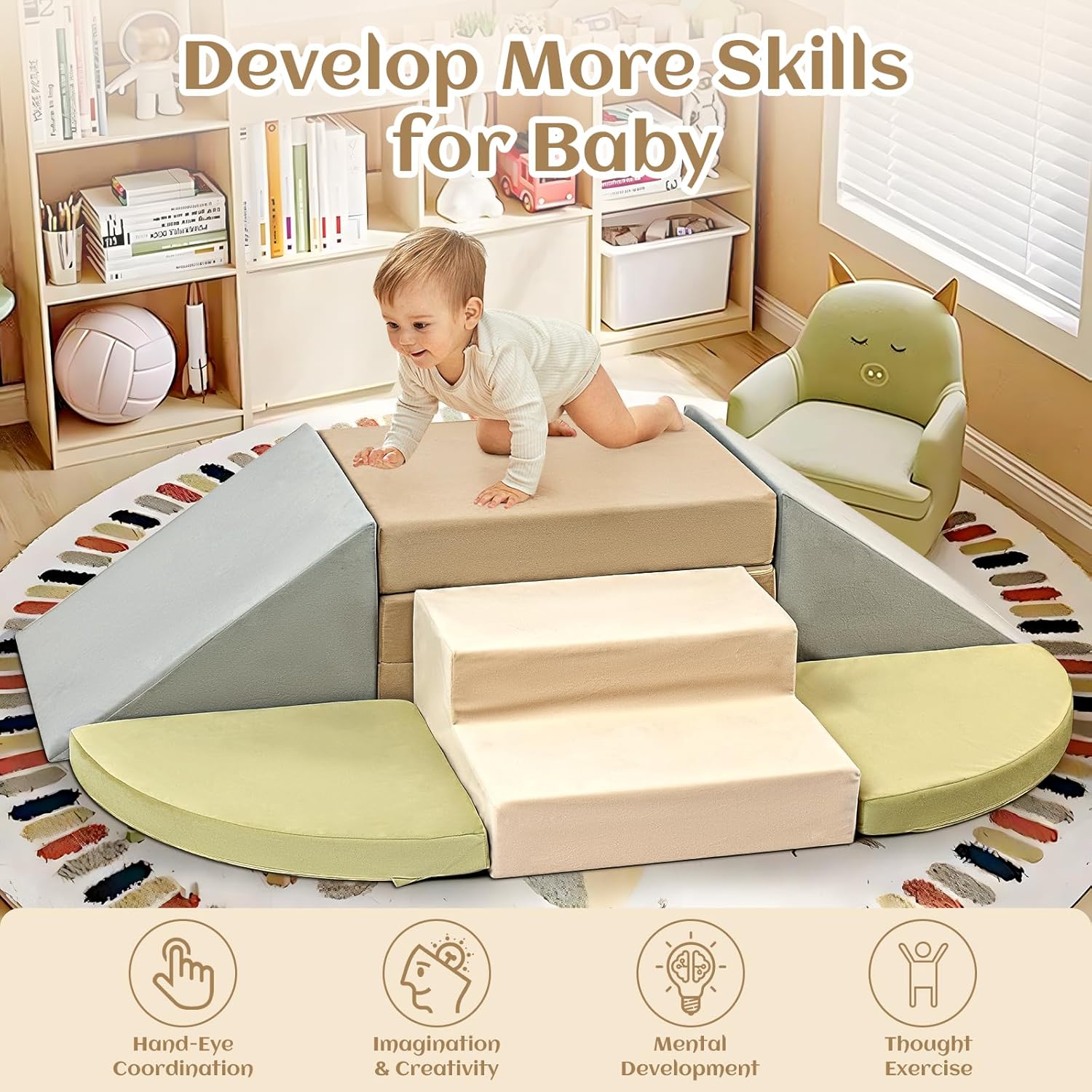 NLDD 6-Piece Toddler Climbing Toys Indoor Soft Play Baby Climbing Blocks Safe Wooden Slide Playground Equipment Durable Foam Climbing Toys for Crawling and Sliding NLDD 6-Piece Toddler Climbing Toys Indoor Soft Play Baby Climbing Blocks Safe Wooden Slide Playground Equipment Durable Foam Climbing Toys for Crawling and Sliding