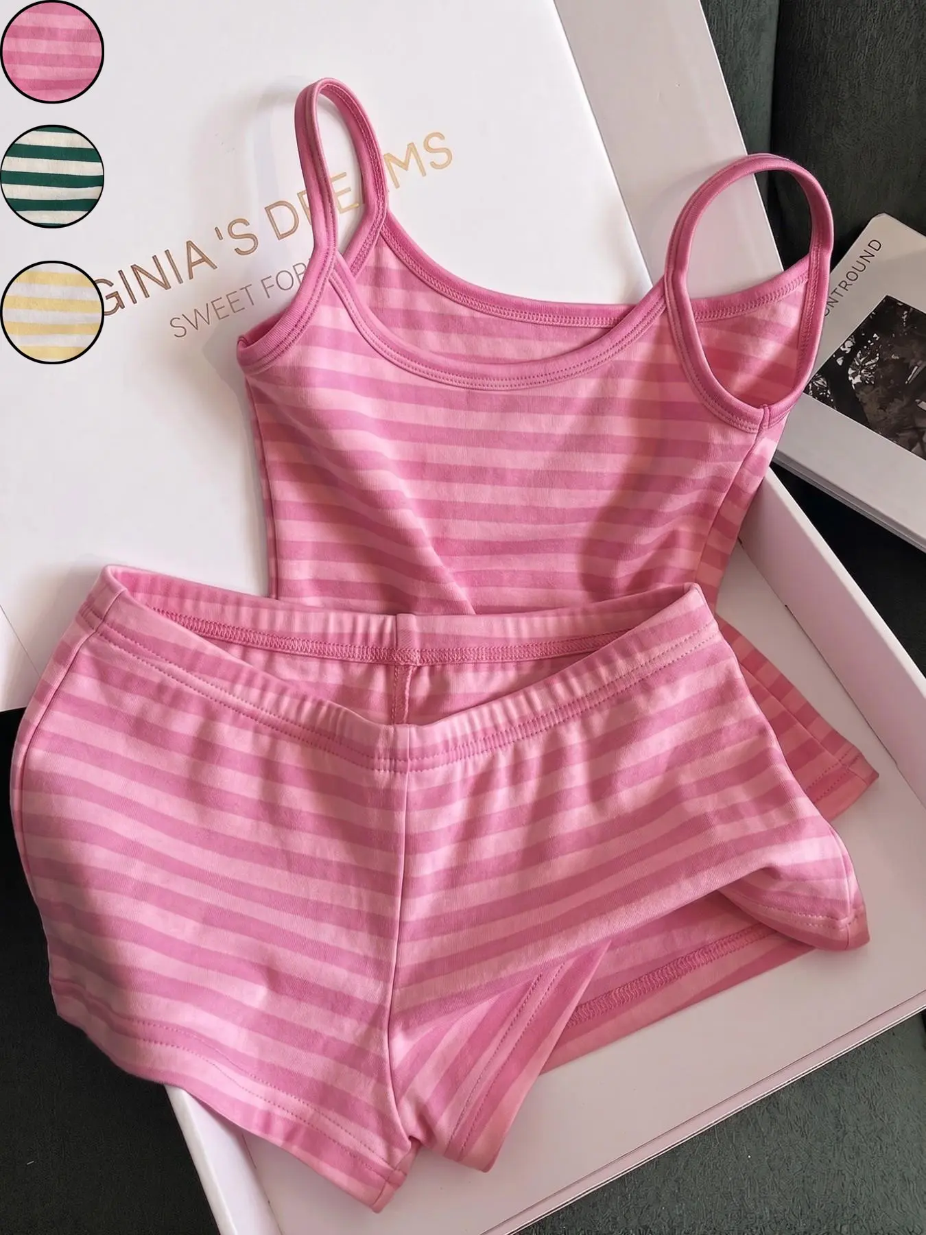 Women's Casual Vacation Striped Camisole Top And Shorts 2 Pieces Set Sweet Y2k Style, Summer Loungewear, Casual Everyday Outfits