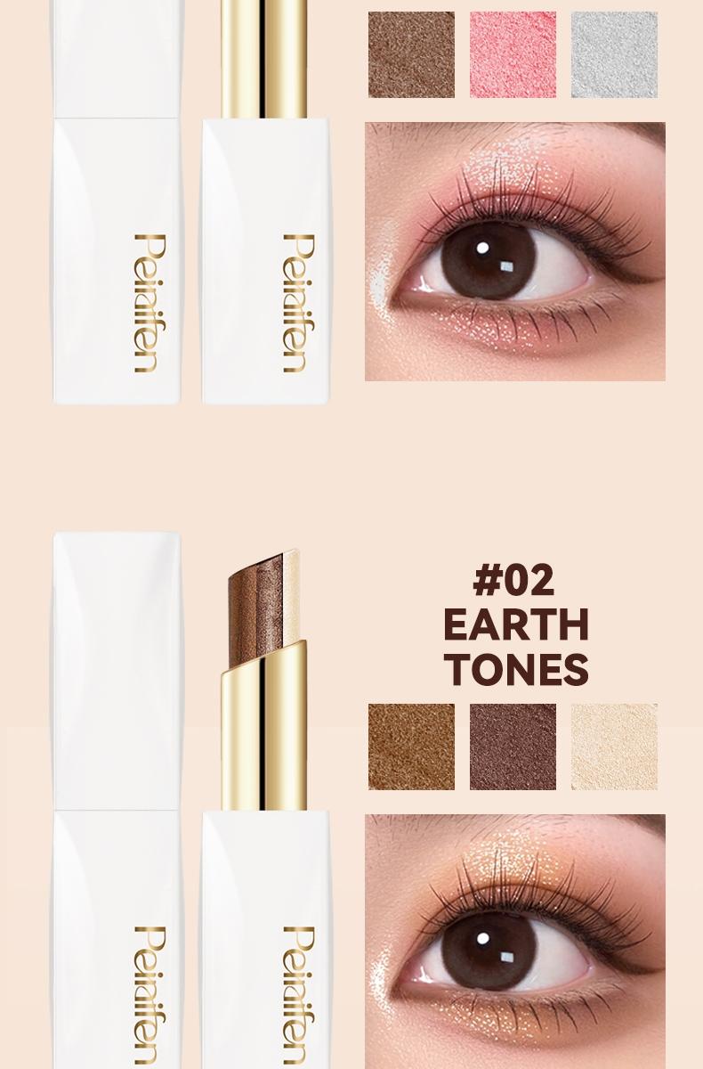 Long Lasting Fit Tri Color Eyeshadow Stick High Pigment Smooth Highlight Transition Outline Layered 3D Eye Makeup Easy To Apply