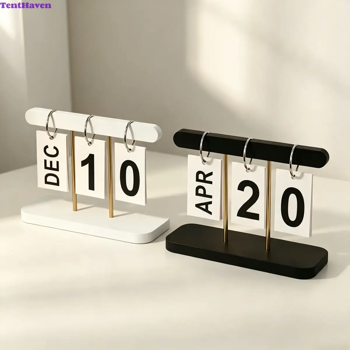 Nordic Luxury Wooden Perpetual Desk Calendar with Manual Flip Page Date Display, Wooden Base, Indoor Recreation Home Office Desktop Decoration