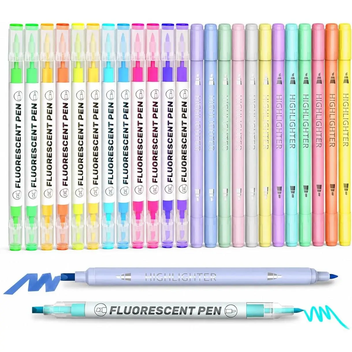 Highlighters, 24  Colors Highlighters Pens, Broad and Fine Tips Pastel Highlighter Marker Pens,  Highlighters No Bleed for Journaling, Students School Office Stationery