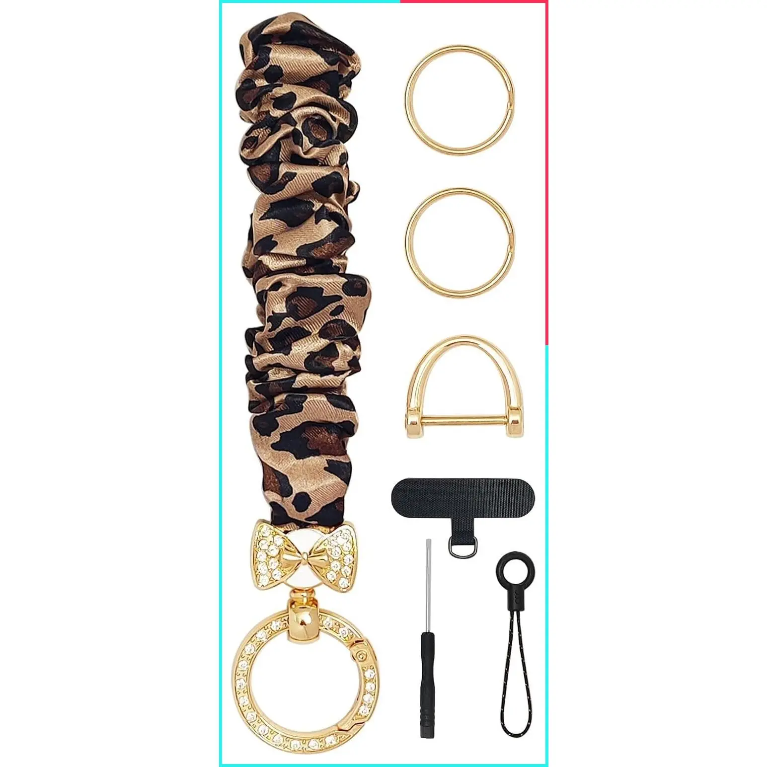 Dazzling Rhinestone Keychain Wristlet, Stretchy Sparkling Key Chain for Car Keys, Wrist Lanyard Bracelet for Women Men