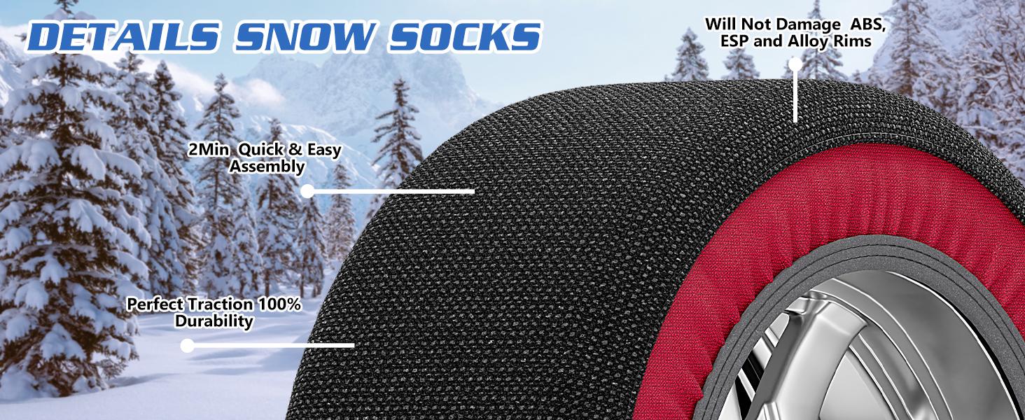 Automotive Snow Socks for Tires - Great Alternative to Tire Chains for Cars, Thickened Polyester Fiber for Maximum Tire Traction & Grip, Fits Car, SUV, Pickup and Truck (Set of 2) Automotive Snow Socks for Tires - Great Alternative to Tire Chains for Cars, Thickened Polyester Fiber for Maximum Tire Traction & Grip, Fits Car, SUV, Pickup and Truck (Set of 2)