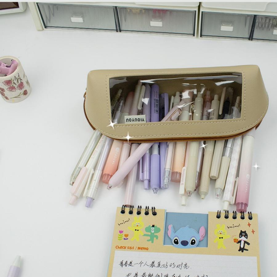 New Shell Transparent Pen Bag, Unisex Japanese Style, Large Capacity, High Aesthetic, Simple Design, Slight Color Difference