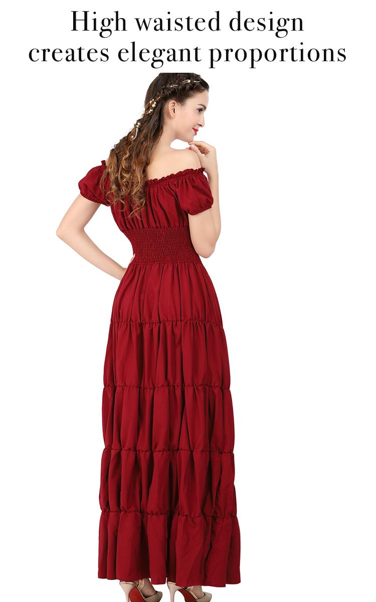 Renaissance Costume Women Medieval Irish Under Dress Retro Gown Wench Peasant Smocked Waist Long Dresses Halloween Costumes Girls Party Outfit Gothic Dress 6531-D1