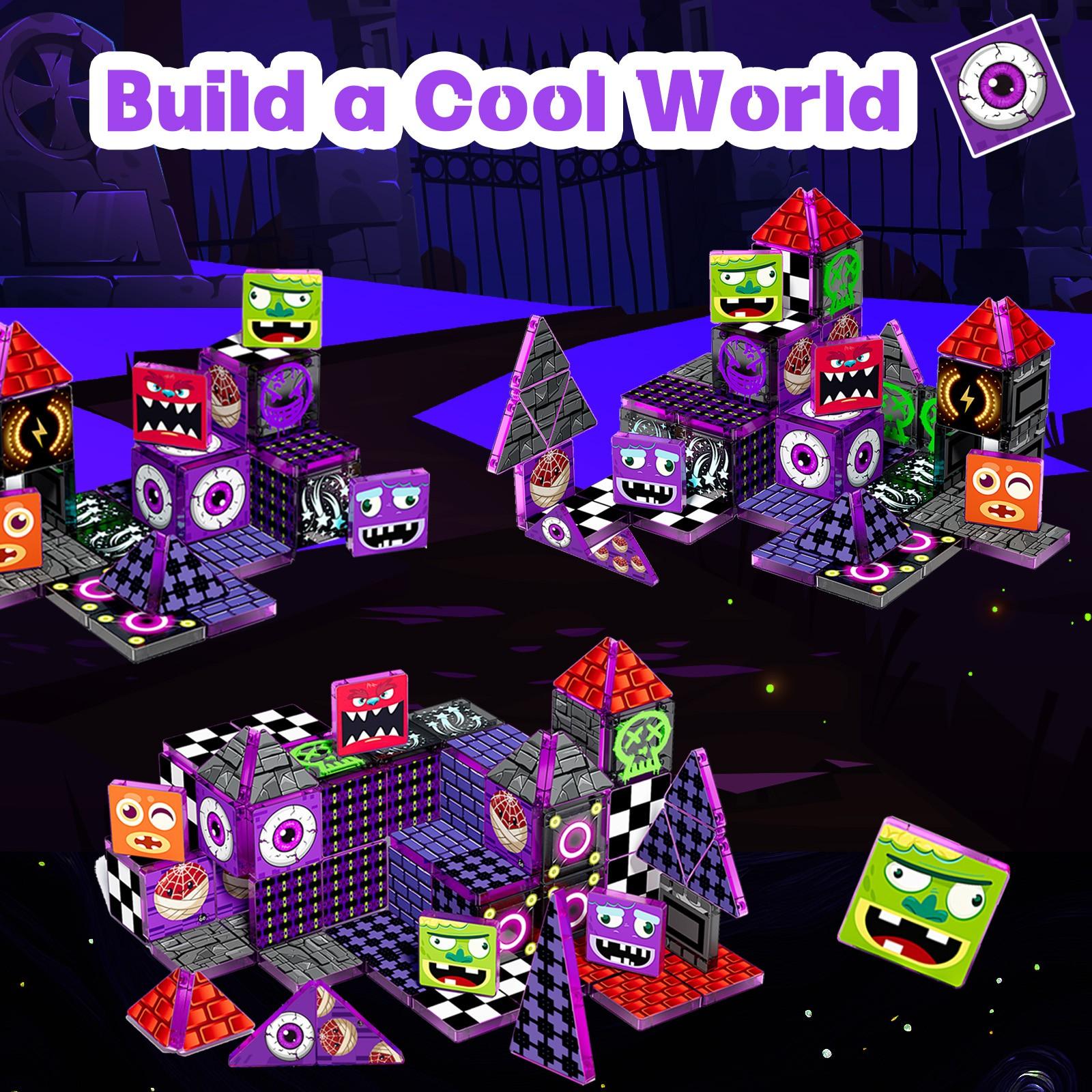 【New Sticker Set】60PCS,1.48inch Creative Sticker Magnetic Tiles,Big Eye Monster Series，Magnet Building Blocks Cubes Construction Stacking Educational Assembly Toy Preschool STEM Play Creative Playboard for Toddler Kids Ages 3+,Kids Toys best gift