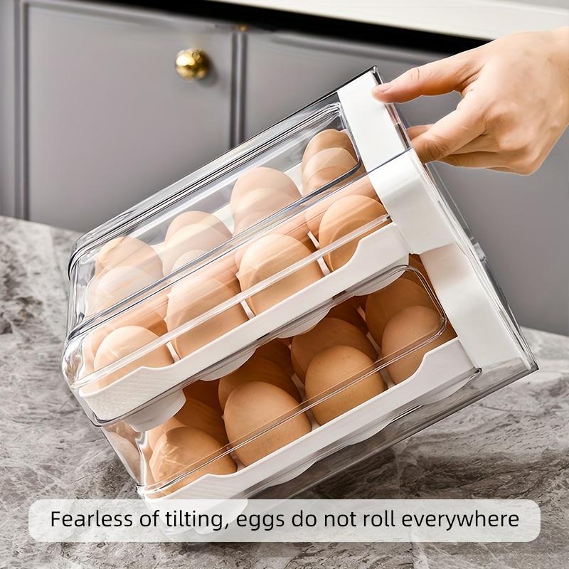 Large Capacity Refrigerator Egg Rack, 2 Layer Storage Box for 32 Eggs, Transparent Plastic Egg Tray, Fridge Organizer Container