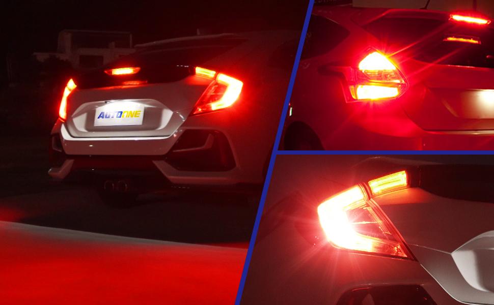 AUTOONE Red LED Blinking Brake Bulb for Tail Light, 600% Brighter Long Life Miniature, CANBUS Non-polarity, 3156/3157/3056/3057/4157/3047/3457, Plug and Play, 7443/7440/7441/992/T20/W21W/7444, Pack of 2