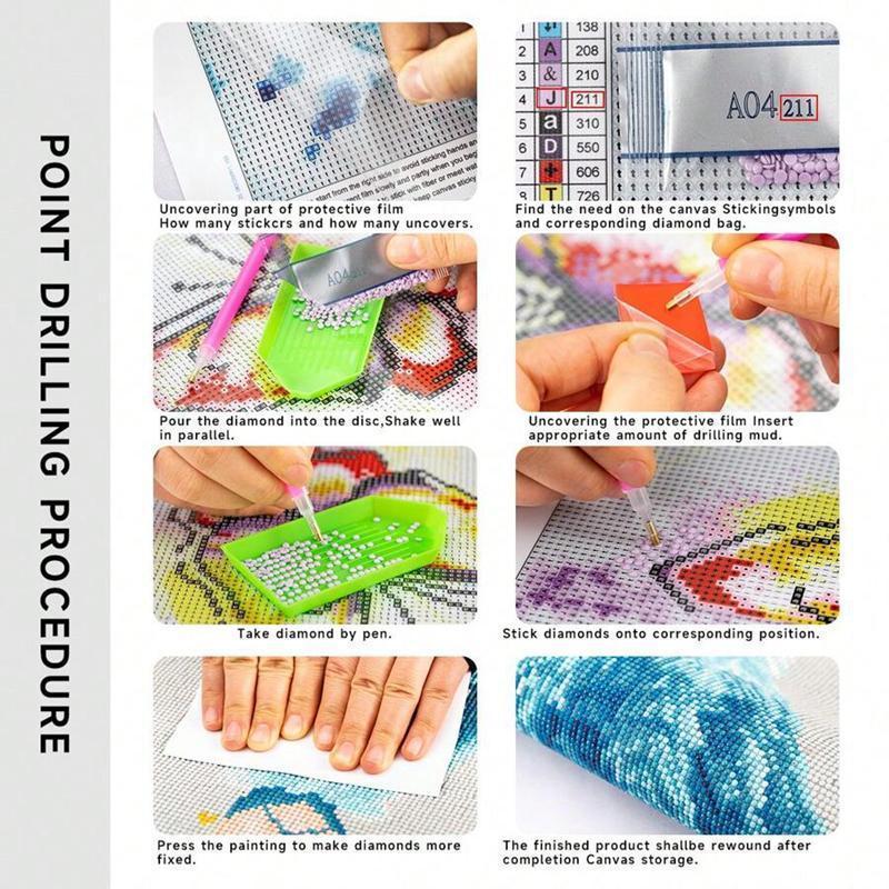 5D DIY Diamond Painting Making Kit - Trippy Psychedelic Space Moon Tattoo Girl With Headphones, Full Round & Square Drill Rhinestones, Waterproof Stress Relief Cross Stitch Craft Supplies, Adult Handmade Living Room Bedroom Wall Art Gift