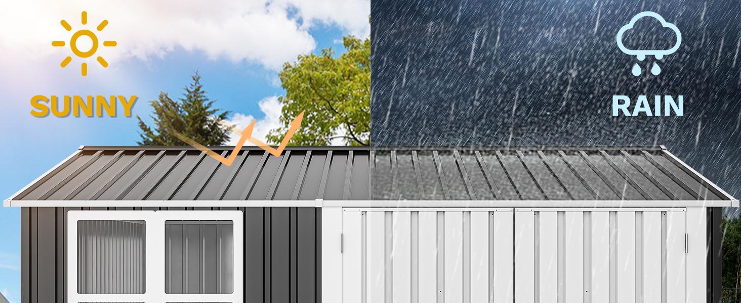 Yitahome 10 x 10FT Outdoor Storage Shed, Waterproof Metal Garden Shed with Windows, Lockable Doors, and Sloped Roof for Patio, Backyard, Lawn, Tool Storage, Bike Shed, Pet Shelter, Gray White