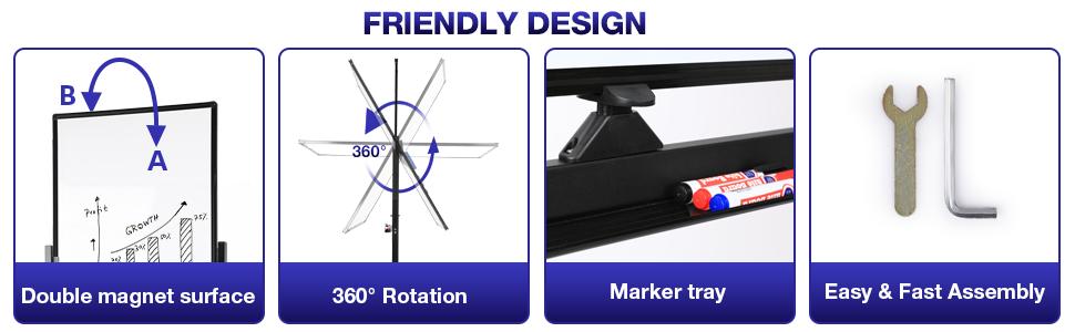 VOWNER Rolling Whiteboard, 40x24 inches Double-sided Magnetic Dry Erase Board on Wheels, with Aluminum Frame, Portable Presentation Board with Iron Stand for Office, Home, School, Black Classroom Supplies VOWNER Rolling Whiteboard, 40x24 inches Double-sided Magnetic Dry Erase Board on Wheels, with Aluminum Frame, Portable Presentation Board with Iron Stand for Office, Home, School, Black Classroom Supplies