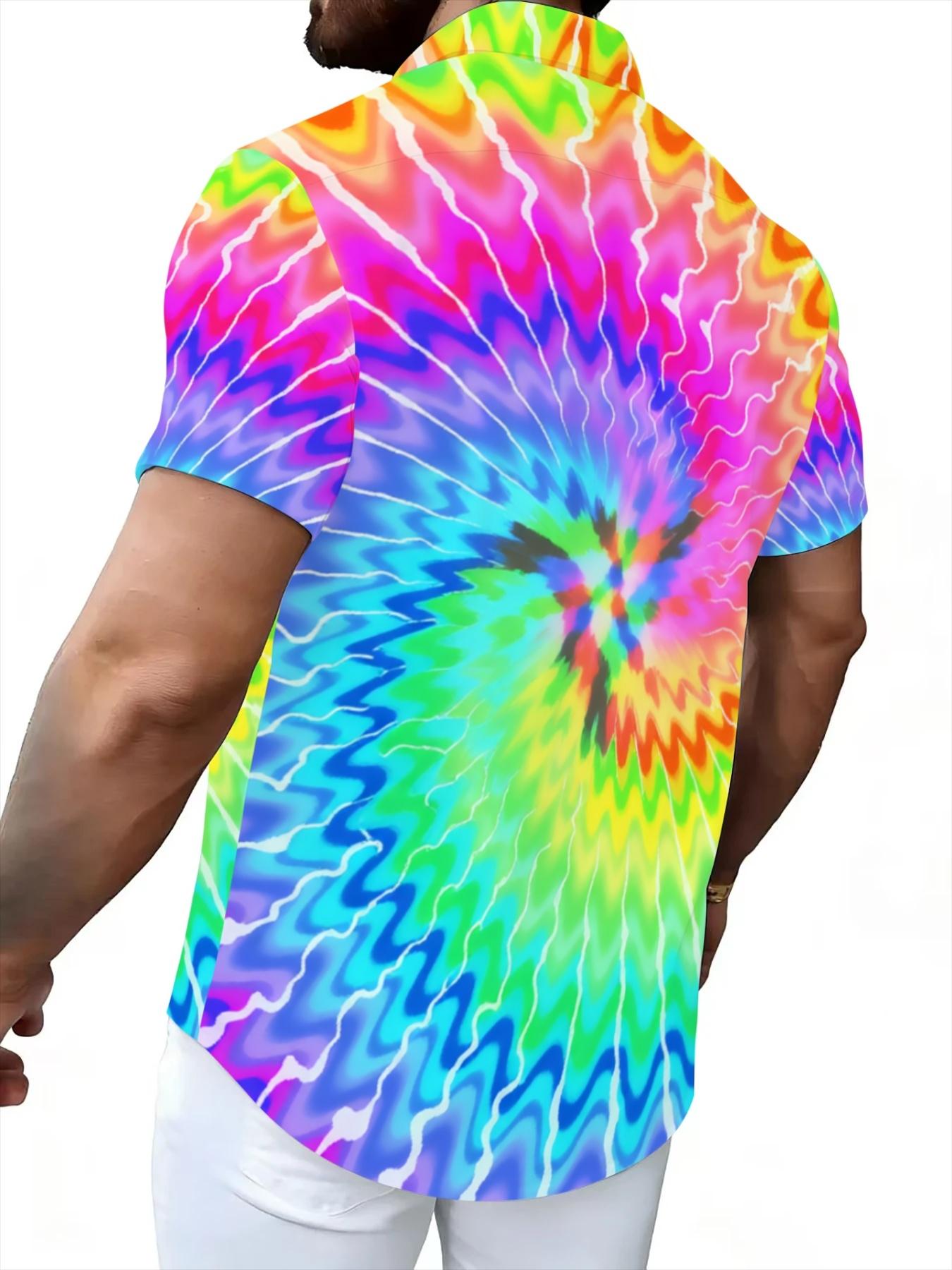 Rainbow Vortex Print Short Sleeve Shirt, Unisex, Summer Casual, Lightweight and Breathable, Colorful Pattern Design