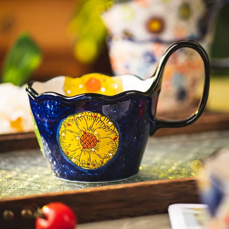 Hand-painted ceramic coffee cup, creative personality mug, home office couple water cup, scald-proof and durable breakfast cup, niche gift recommendation.
