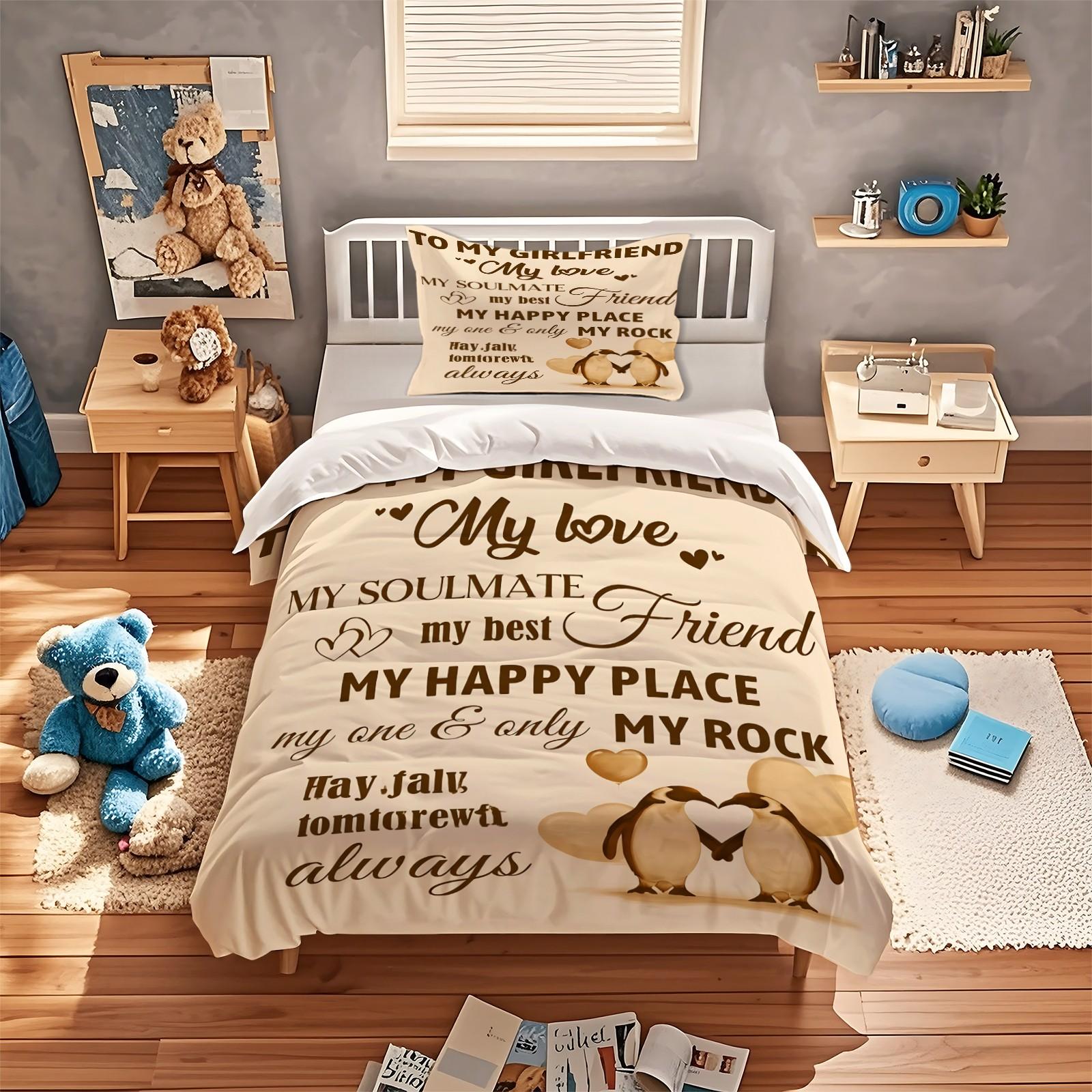 Expression Textile Printing Pattern Bedding Set, Includes 1 Bed Cover and 1 or 2 Pillowcases, Excluding Quilt and Pillow Core, Suitable for Bedroom or Dormitory Bedding Sets, Ideal for Gifting or Personal Use