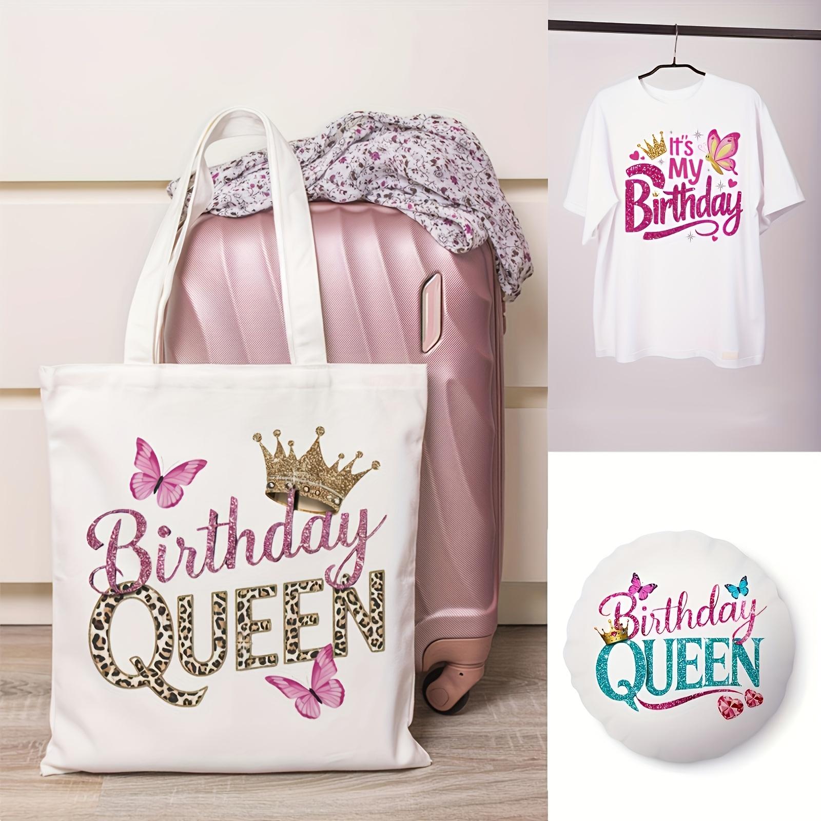 Birthday Queen Heat Transfer Vinyl Stickers Kit 6 Sheets Glitter Crown Design Easy to Apply Durable for T Shirts Jackets Jeans Crafts Decor