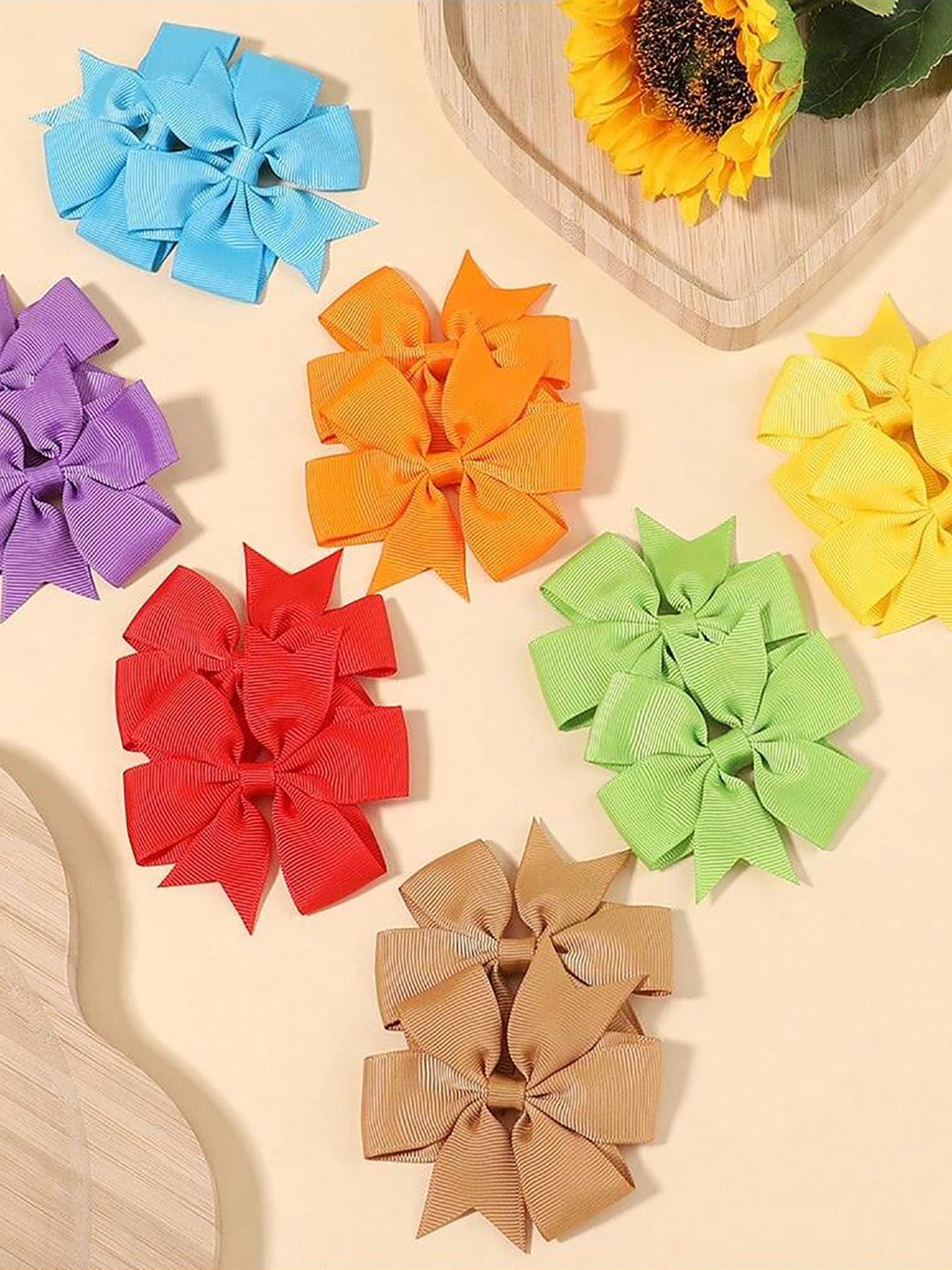 Random Color Bow Decor Hair Clip (20pcs), Cute Colorful Hair Accessories for Girls, Simple Style Plain Color Hair Clip for Daily Use, Hair Pin Set