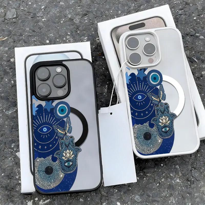 Blue Evil Eye Hamsa Hand TPU Plastic Phone Case - Mystical Boho Protect Cover for iPhone 17,16,15,14,13,12,11 Plus Pro Max Various Models