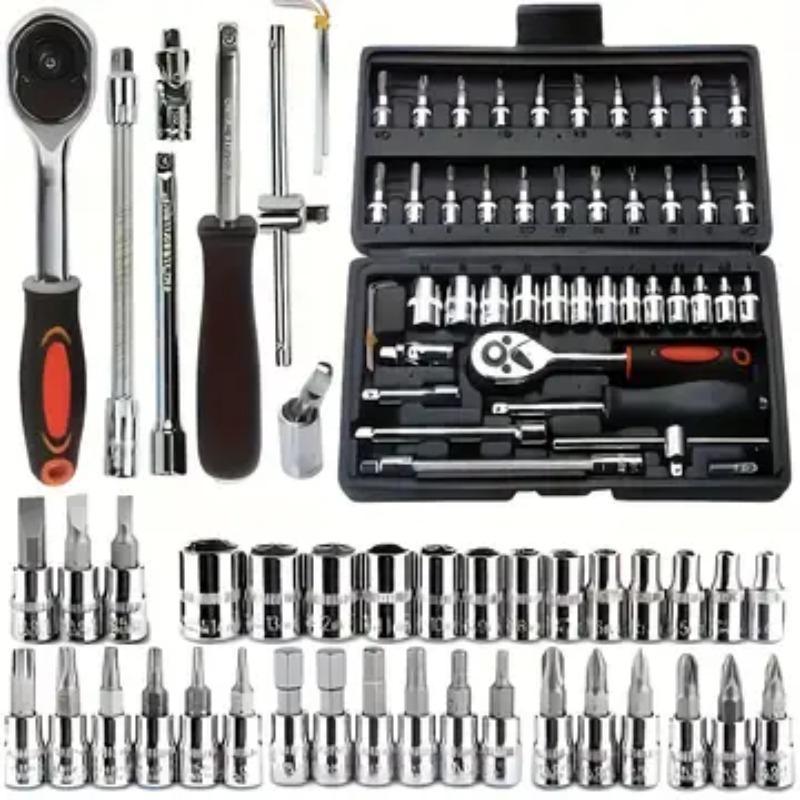 Multi-Function Car Repair Tool Kit, Upgraded 46 & 216 Set, Includes Hex Wrenches, Ratchets, Screwdrivers, Ideal for DIY Enthusiasts