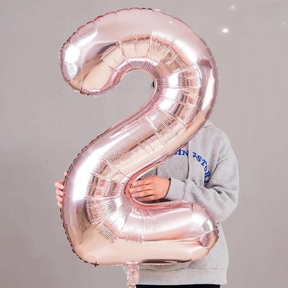Durable 3D Rose Gold Number Balloons Set for Wedding Anniversary Party Decor, Romantic Metallic Backdrop Photo Props, Festival Celebration Background Wall Decoration