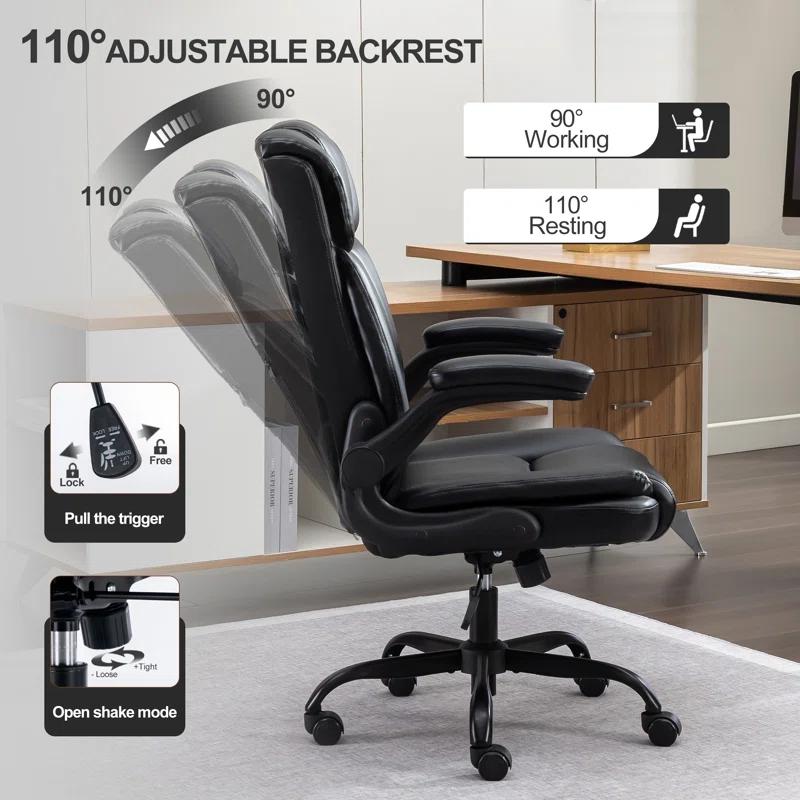 【Spring Break Sale] High Back Ergonomic Executive Office Chair with Flip-up Armrests,Computer Desk Chair High Back Executive Leather Chair Adjustable Task Chair Lumbar Back Support 8 Hours Heavy Duty