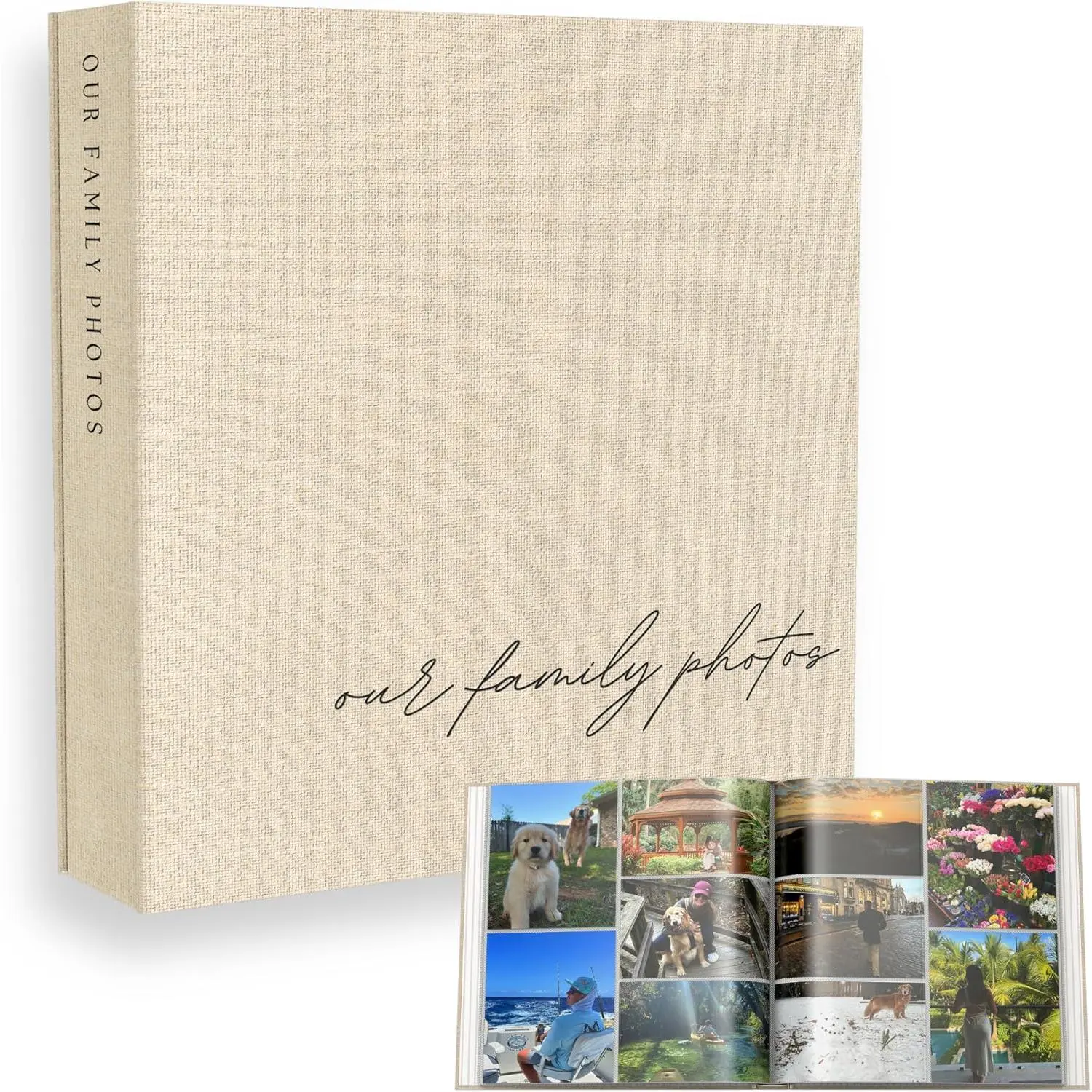Linen Look Family Photo Album for 4x6 Pictures - Large Home Decor Memory Storage Book with 400 Horizontal-Vertical Pockets, Personalized Scrapbook for Couples, Vacations