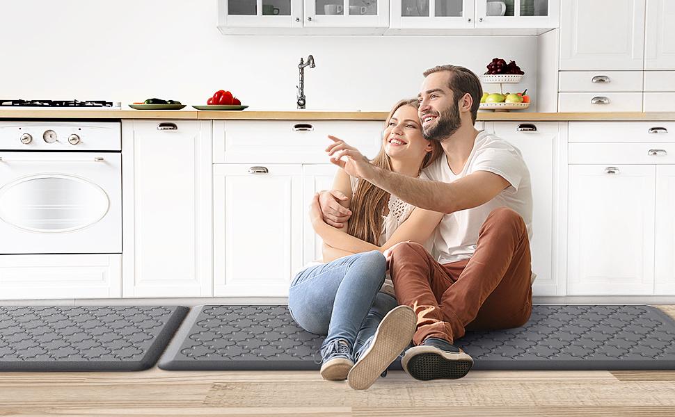 Kitchen Mat [2 PCS] Cushioned Anti-Fatigue Floor Mat, Waterproof Non-Skid Ergonomic Comfort Foam Rugs, Standing Mat for Kitchen, Floor,Office, Sink, Laundry