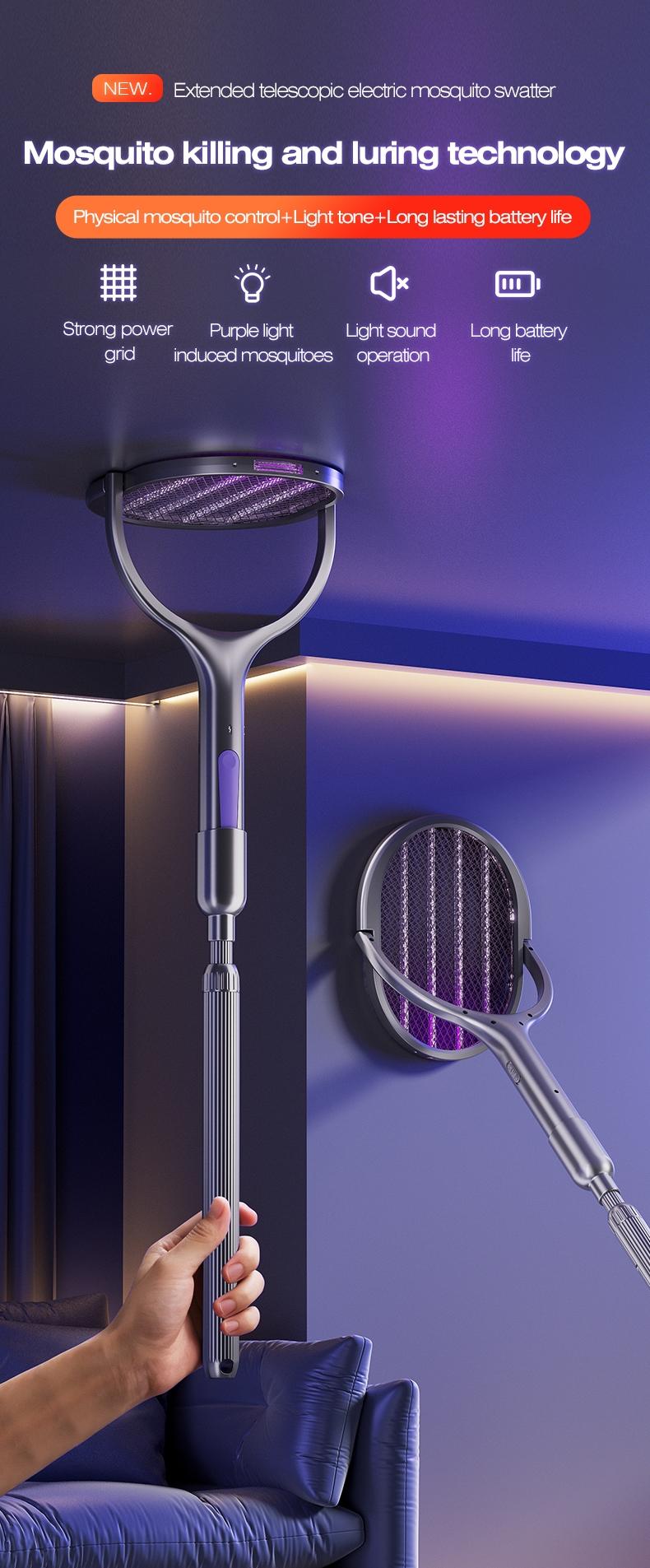 Foldable Electric Mosquito Swatter with Rotating Head – 6-in-1 Rechargeable Insect Zapper with UV Mosquito Light, Indoor & Outdoor Use, Lightweight and Portable, Safe and Efficient Fly & Bug Killer, Perfect for Home, Patio, Camping, Travel, and Office