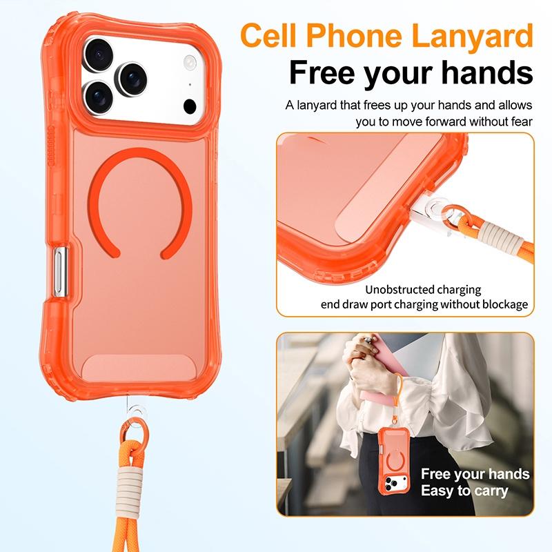 Armor 3IN1 PC+TPU Magnetic Charging Clear Case For iPhone 17 AIR 17 Pro Max Wrist Strap Shockproof Bumper Cover