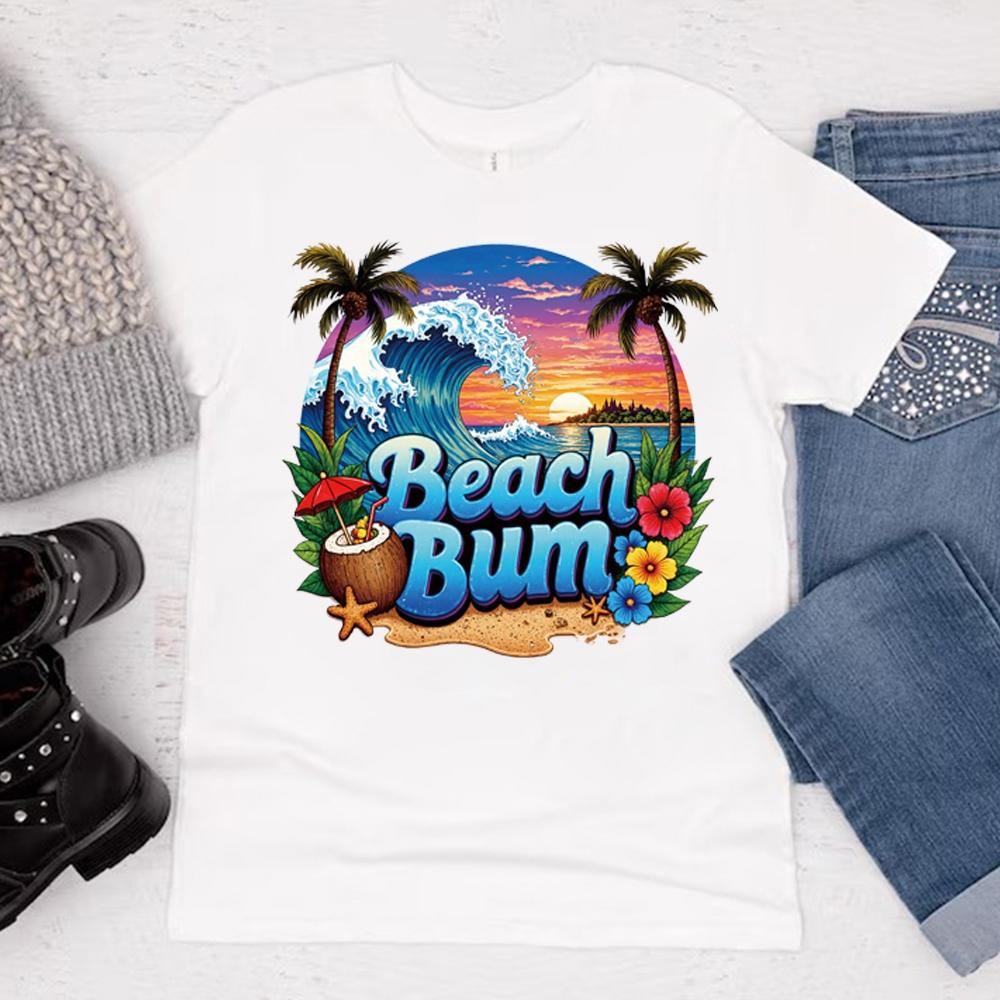 Summer Dopamine Beach Style Heat Transfer Sticker, T-Shirt Transformation, Washproof, High Durability, DIY Fashion, Tropical Summer Crafts, DIY Crafts Supplies