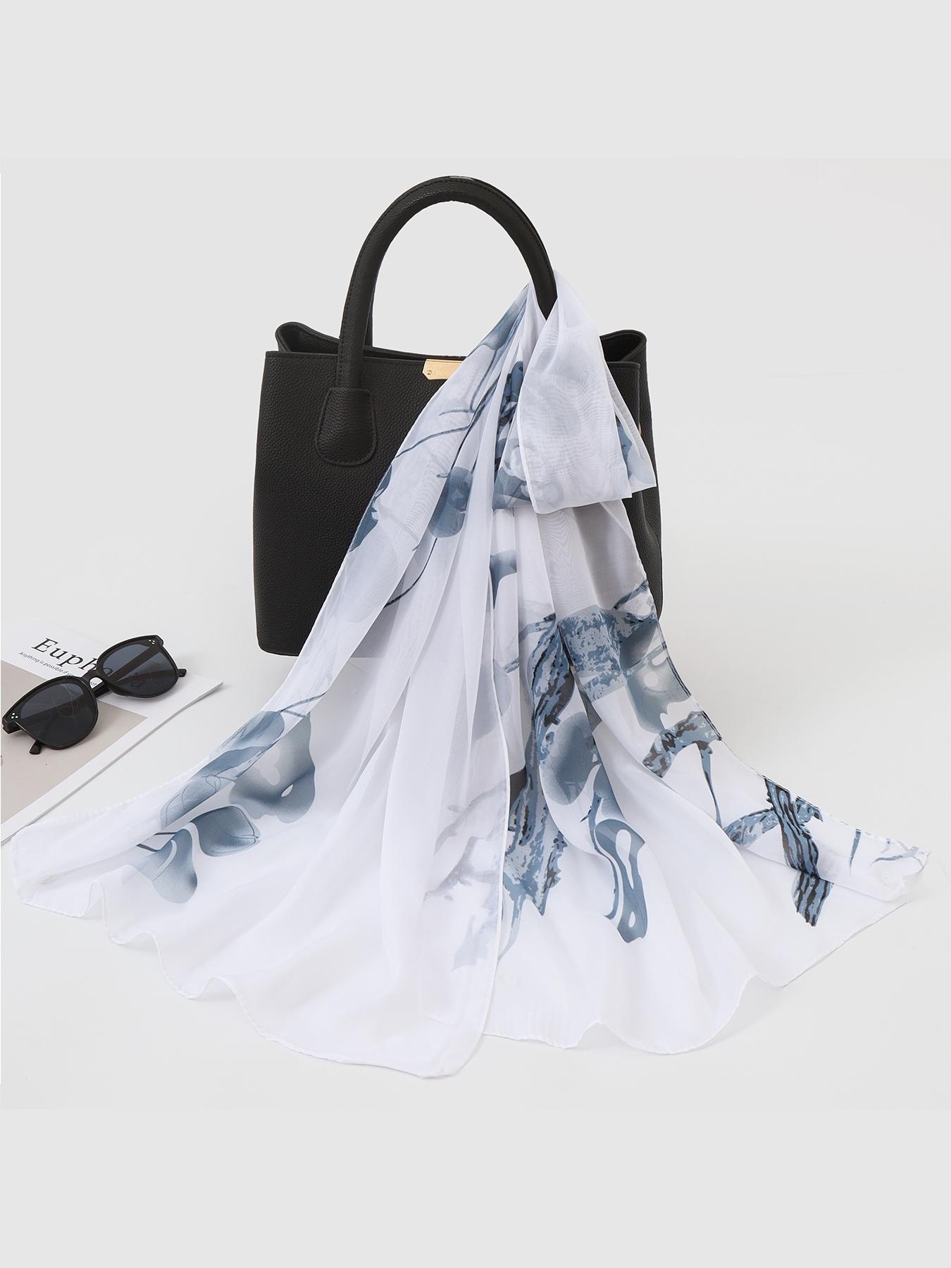 New Floral Print Scarf for Women, Lightweight Korean Style Sun Protection Shawl, Long Chiffon Wrap for Beach and Air Conditioning