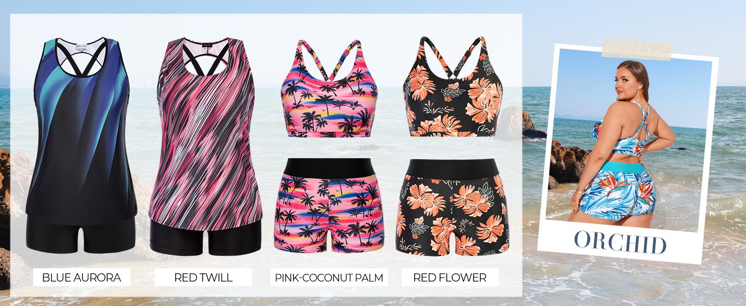【3pcs & 16-28W】Hanna Nikole Women Plus Size 3pcs Set Tummy Control Swimsuit Hollowed-Out Tank Top+Cropped Tops+Briefs Tankinis Tankinisuit SpringStatements