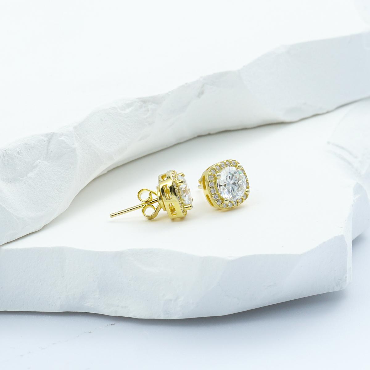 Delzzad Synthetic Moissanite Halo Square Stud Earrings Birthday Anniversary Mother's Day Gifts for Men Women