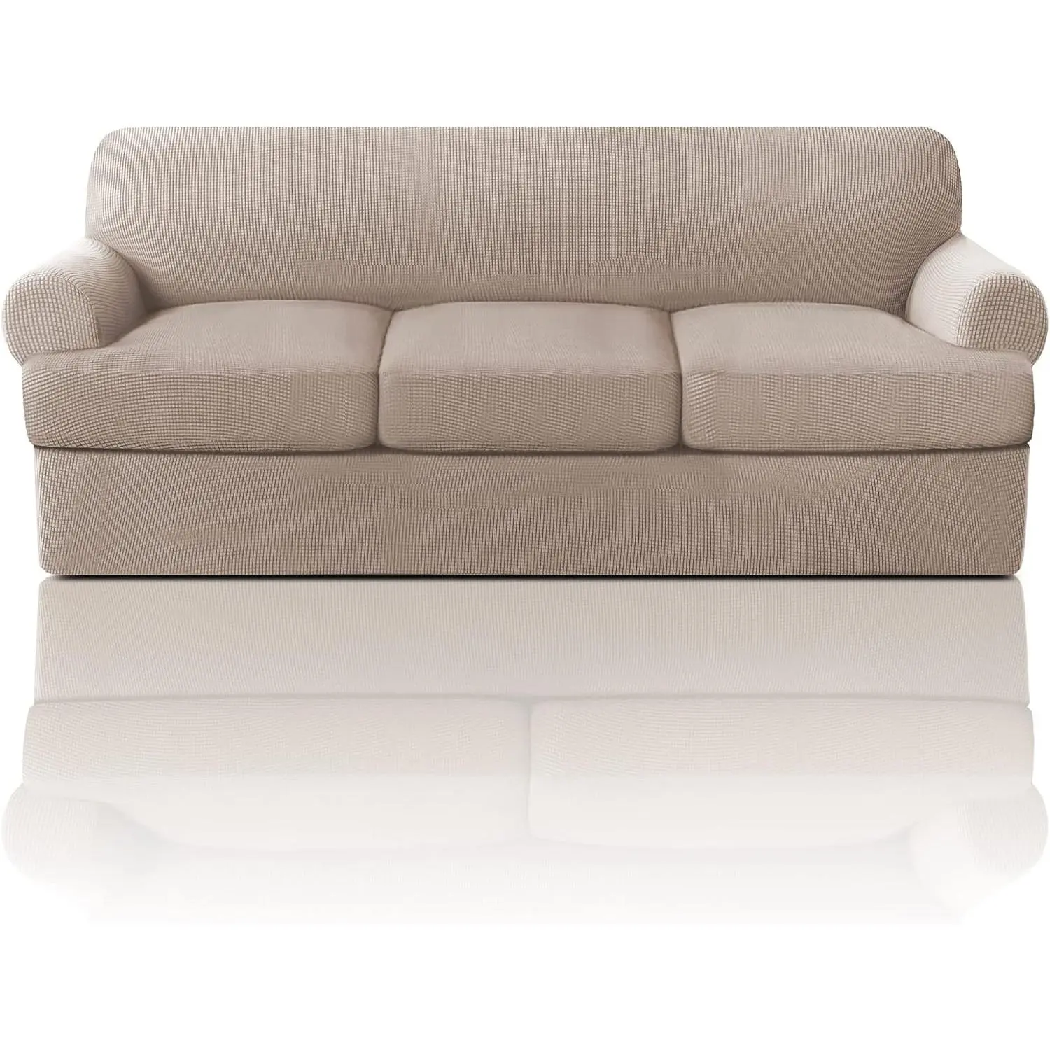 T Cushion Sofa Slipcover 4 Pieces Sofa Covers for T Cushion Couch Soft Sofa Slip Covers Furniture Protector with 3 Individual T Shape Seat Covers Width Up to 88 Inch, Sand