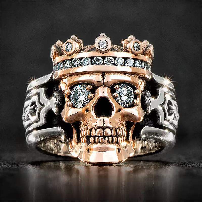 Men's Double Color Crown Skull Ring - Funky Punk Jewelry, Bold Punk Style Statement Band, Multi-Size Fashion Costume Ring, Unique Male Gift Idea