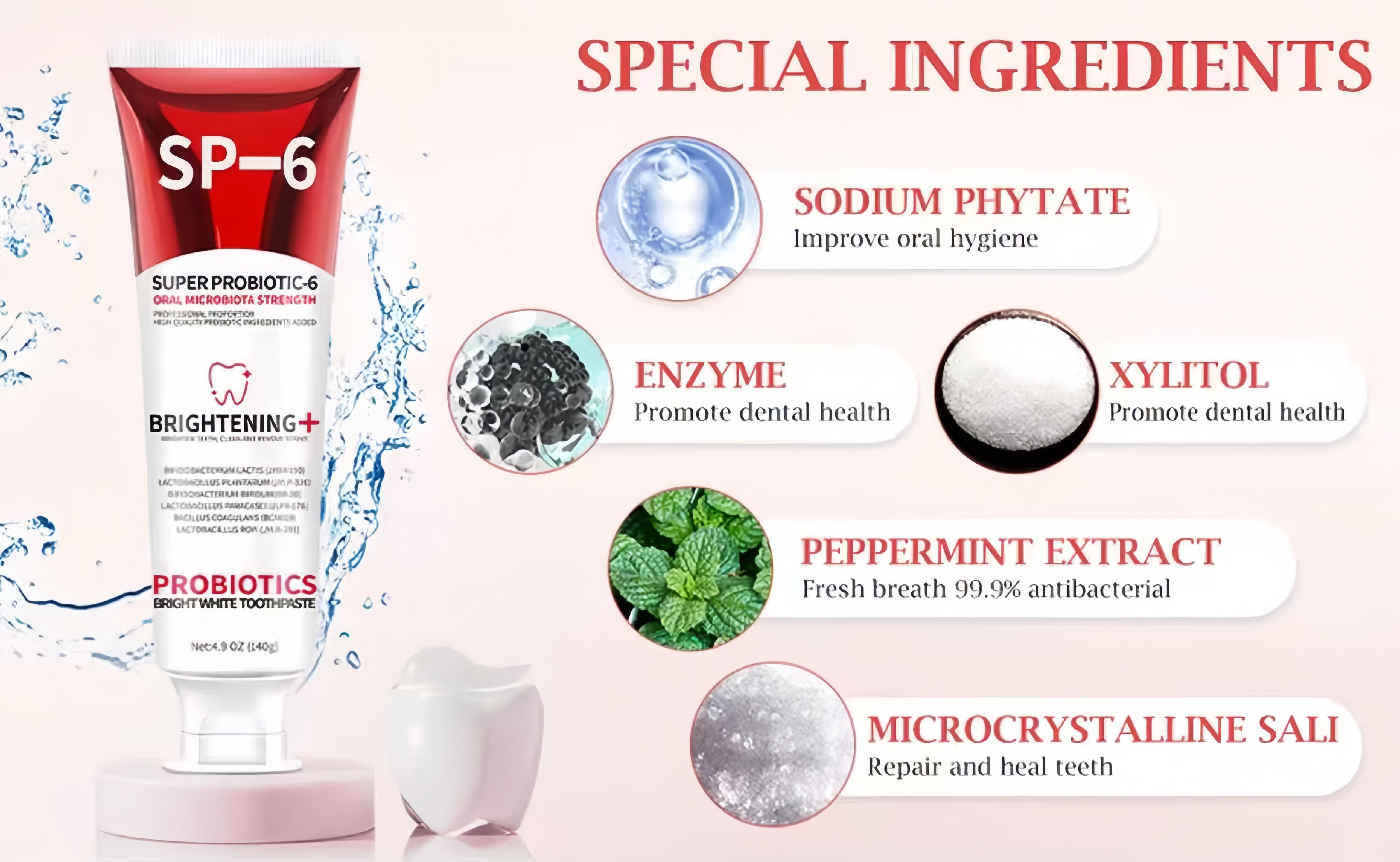 【Buy 2 get 1 free】Probiotic Whitening Toothpaste，SP-6 Toothpaste | Probiotic Oral Care for Enamel Repair & Long-Lasting Fresh B