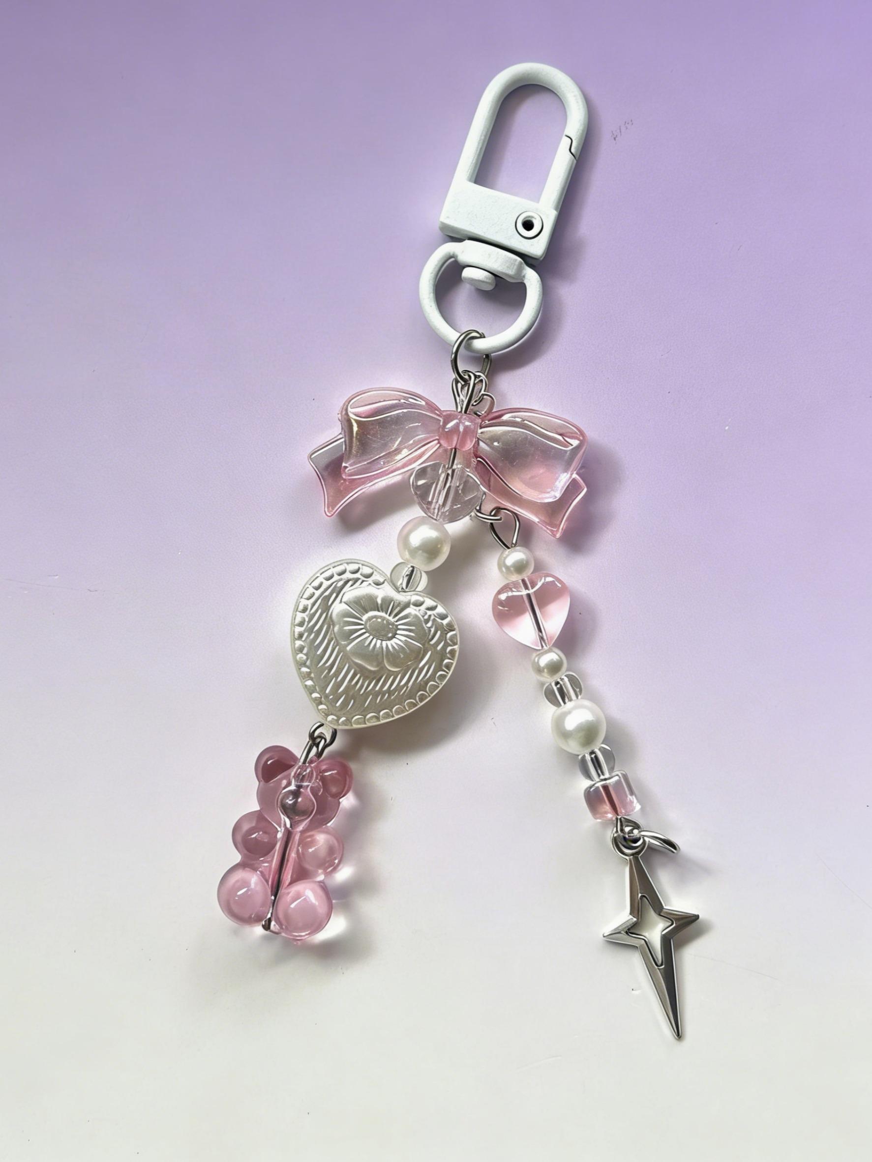 Cute Bear Design Keychain, Fashion Heart Pendant Keychain, Women and Girls, Birthday Gift, Versatile Bag Charm Keychain