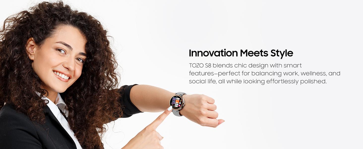 TOZO S8 AMOLED Smart Watch Women 1.32" HD Bluetooth Call Text, 100+ Sports Modes Sleep Stress Tracker, Waterproof Rose Gold Gift for Her