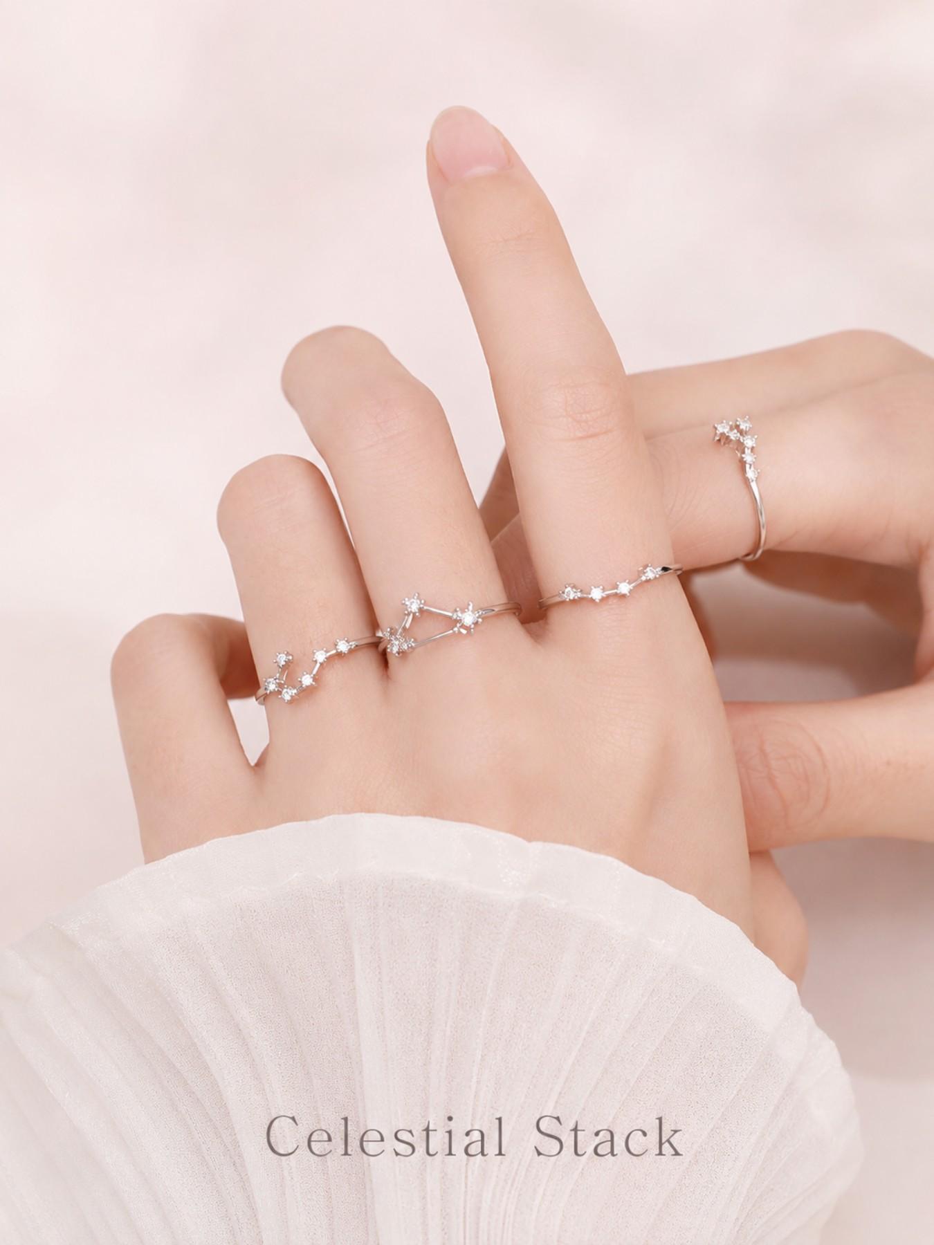 12 Zodiac Constellation Rings Set, Adjustable Open Star Sign Rings, Silver Tone Astrology Jewelry for Women, Fashion Ring
