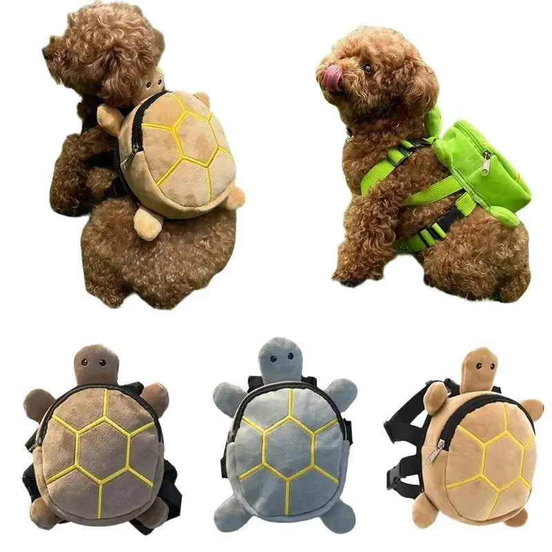Cute Turtle Dog Harness Backpack with Leash Ring Plush Tortoise Pet Self-Carrier Saddle Bag Adjustable Puppy Walking Harness for Small Medium Dogs Cats