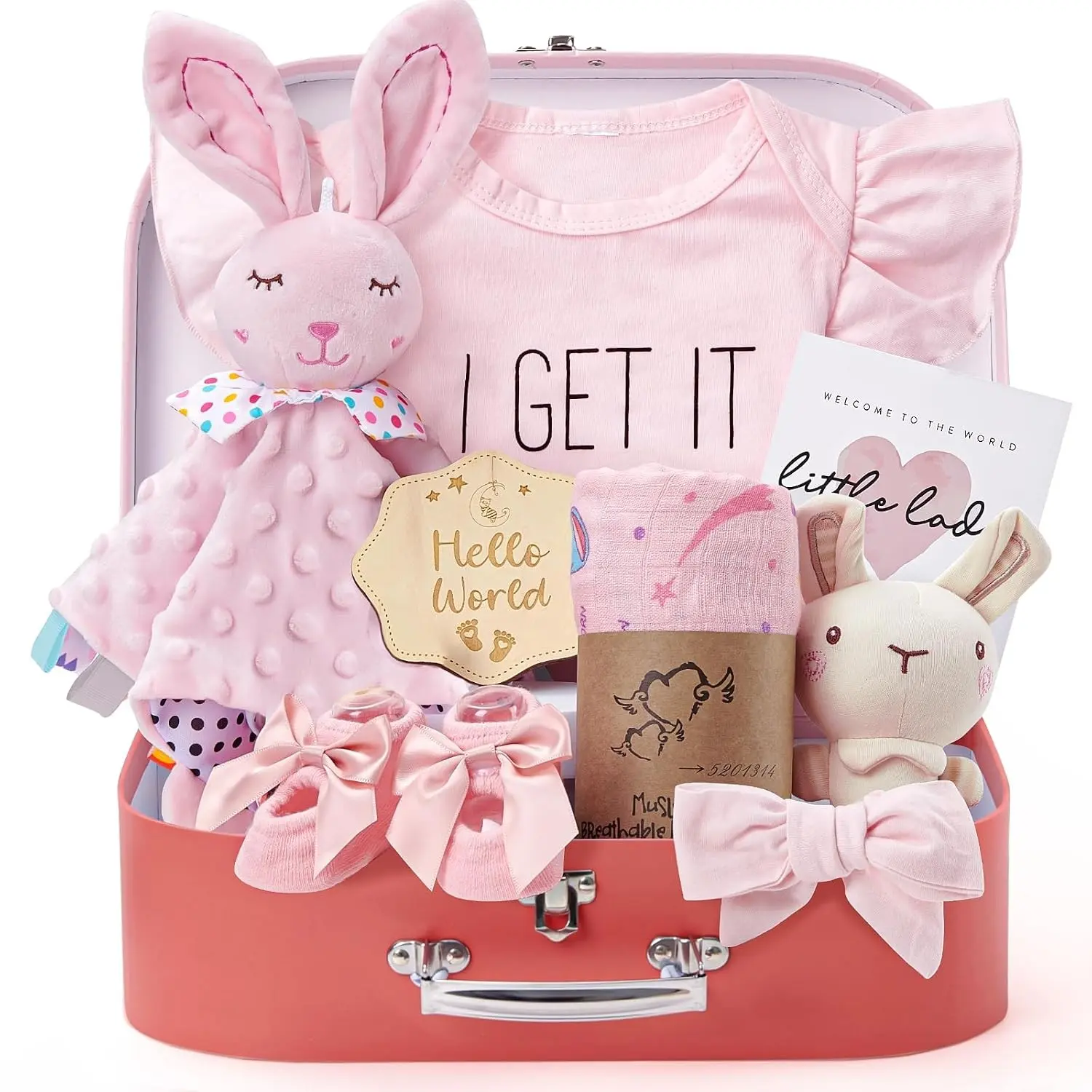 Baby Girl Gift Basket Set - Baby Shower Gifts for Girls with Rattle, Blanket & Bodysuit, Newborn Essentials, Gender Reveal Ideas for Infant Baby Girls(Gift)