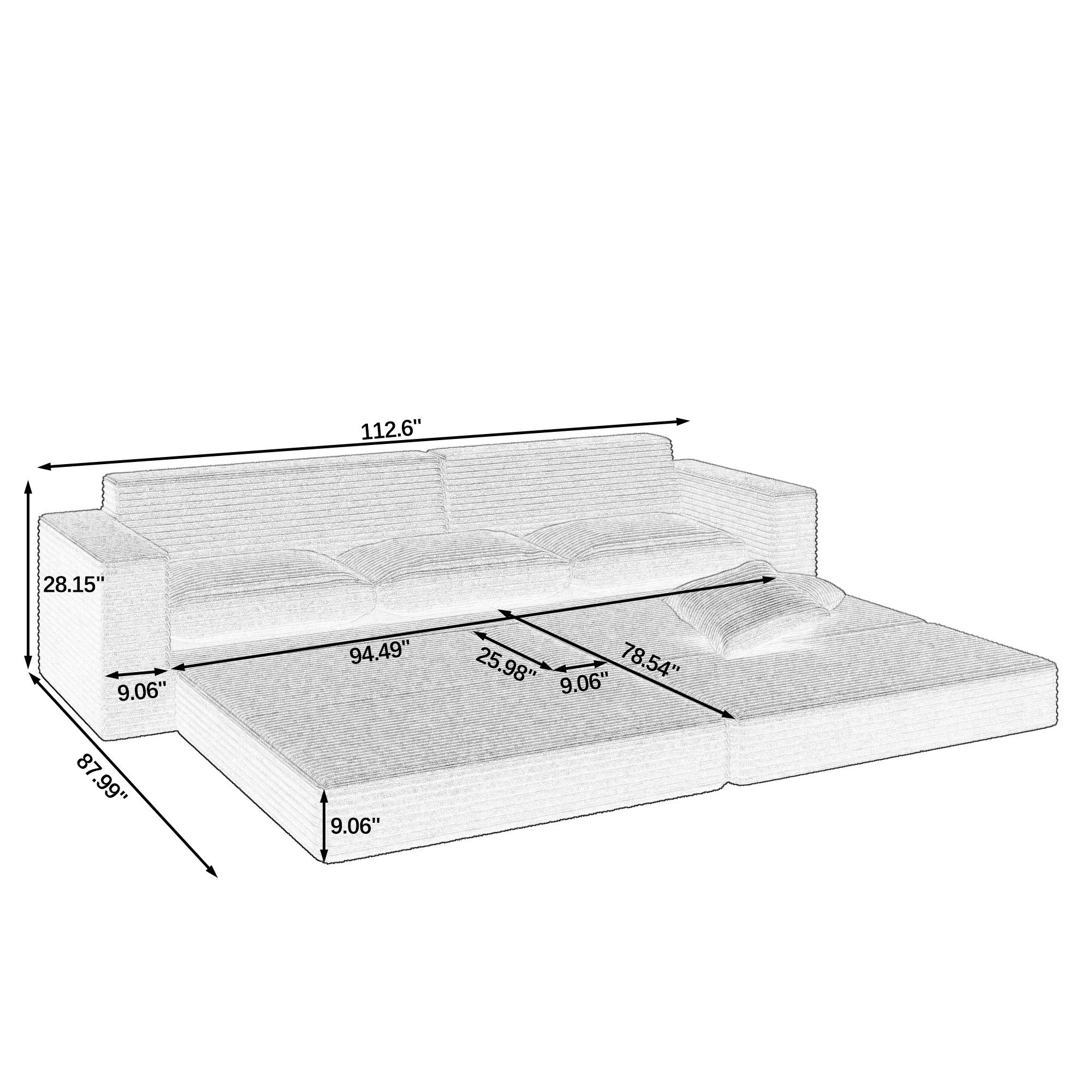 [2 packing delivery] Niccae Left Seat L-Shaped Sectional Sofa, Compressed Corduroy, Modern Minimalist Design,Converts to Bed,Space-Saving&Comfortable,(Ships in 2 Packages)