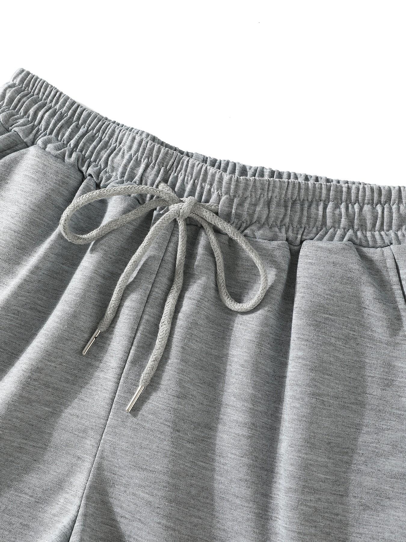 Women's Letter Print Adjustable Drawstring Waist Shorts, Casual Loose Shorts, Casual Elastic Waist Pocket Shorts for Summer, Ladies Bottoms for Daily Wear, Womenswear