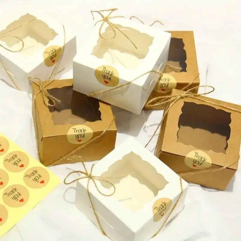 20pcs Elegant Brown & White Window Gift Boxes, Flip-Top Lid Packaging Kit, Multipurpose Gift Boxes for Various Occasions