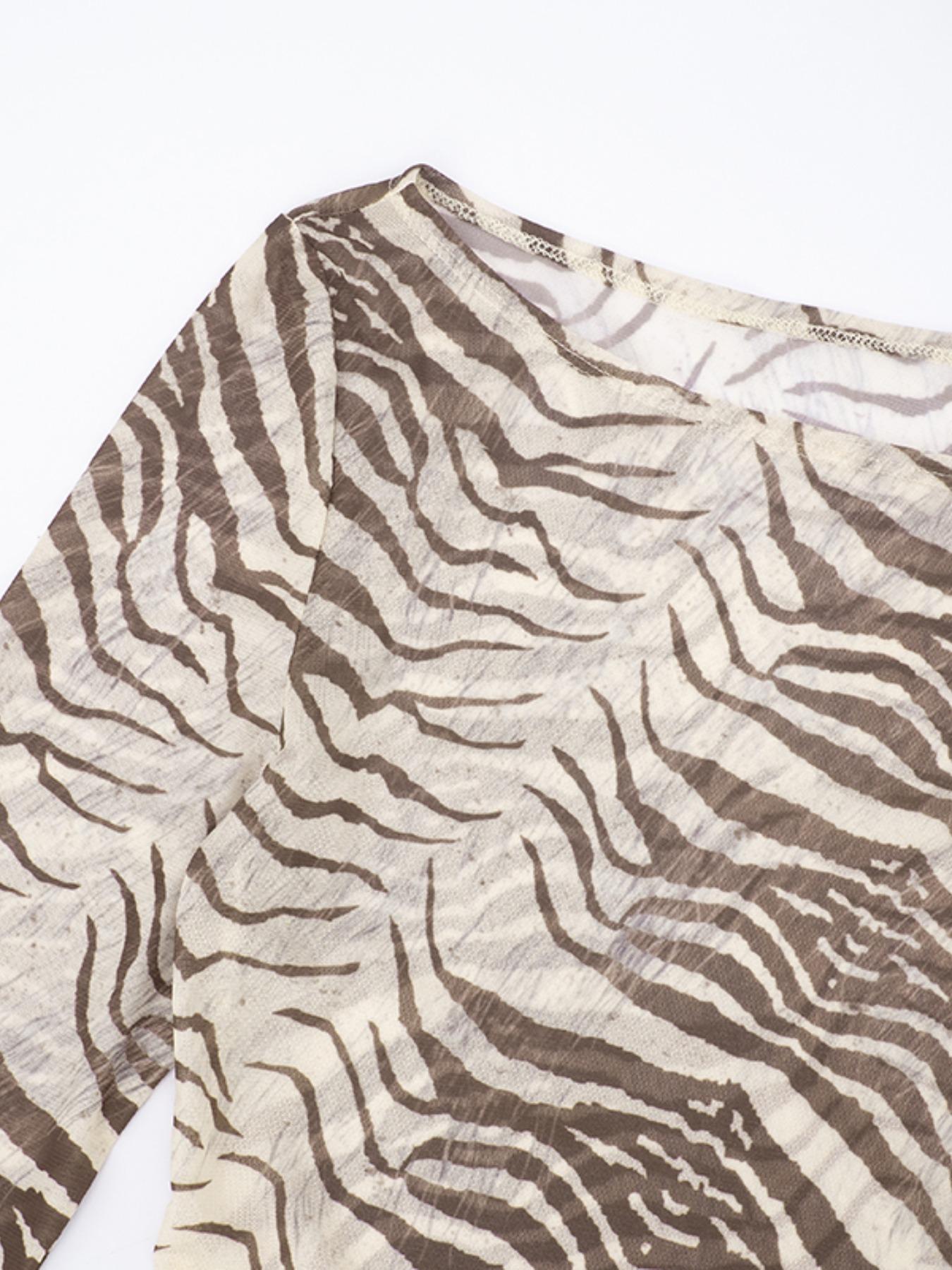 Women's Fashion Zebra Print Lightweight Loose Fit T-Shirt Top, Casual Spring & Fall Wear, Versatile Ladies' Clothing Womenswear